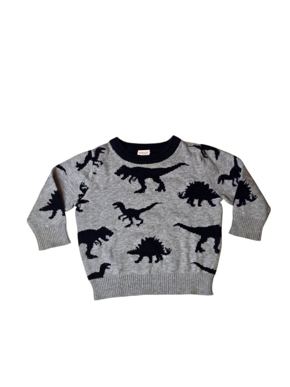 Gymboree Dinosaur Sweater Baby Boys 6-12M Gray Navy Blue Dino Cotton Crewneck
